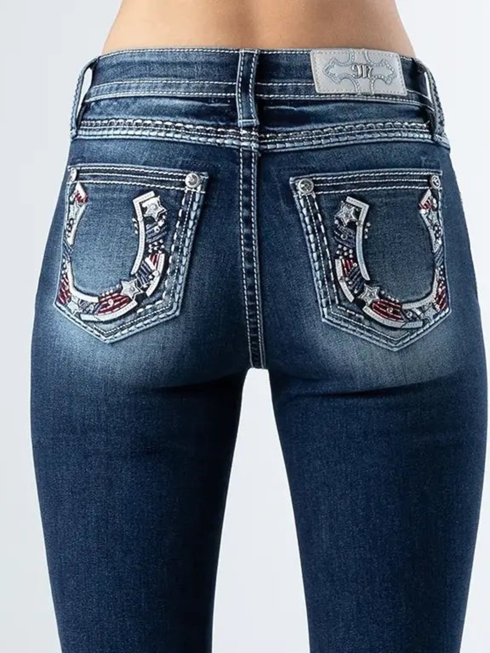 Miss Me Dark Indigo Bootcut Jeans with Embroidered Pockets